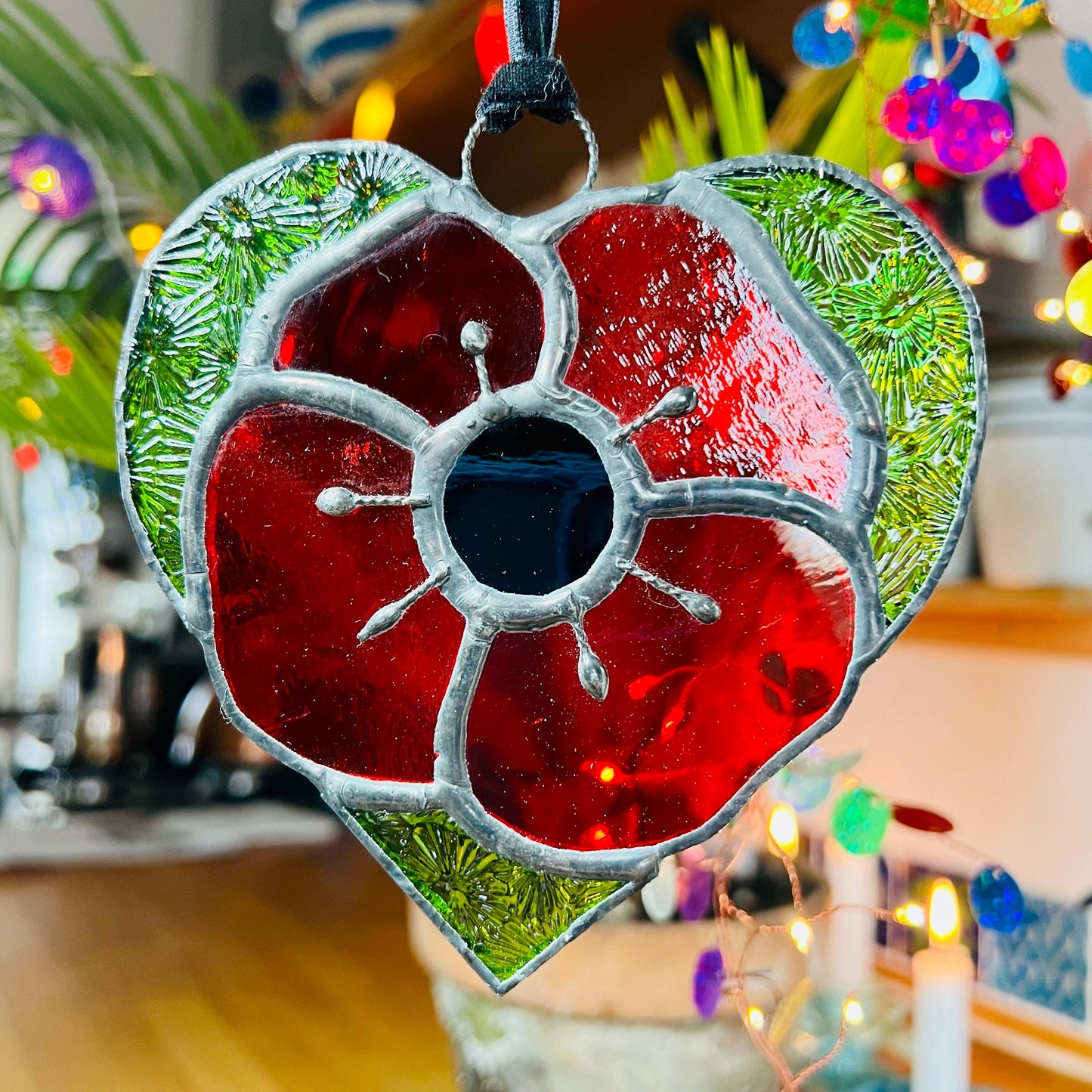 Stained glass Poppy Heart suncatcher … Remembrance Poppy