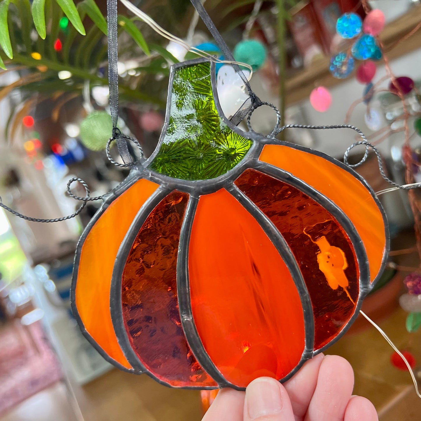 Stained Glass Pumpkin Suncatcher Halloween Autumn  Ornament/Decoration