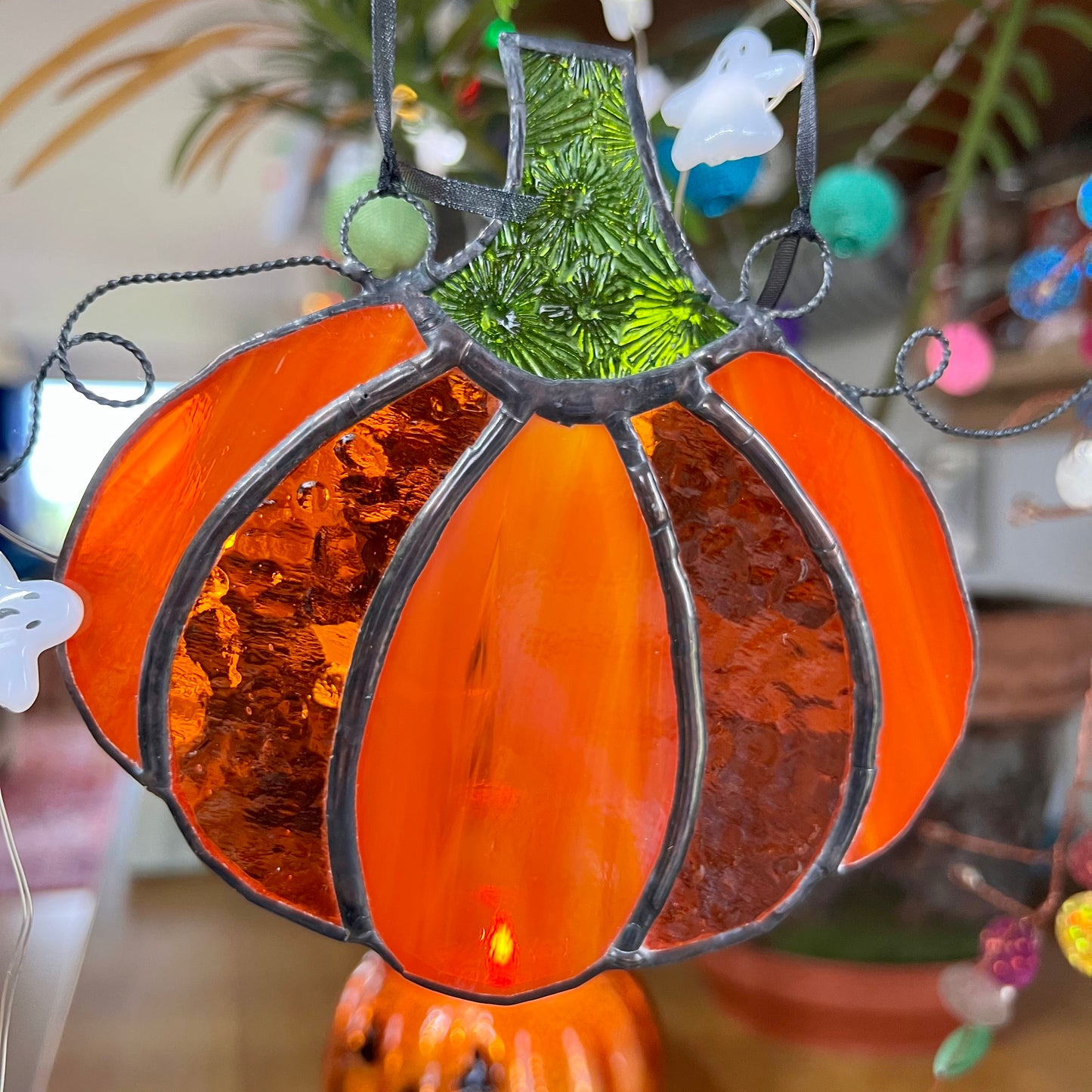 Stained Glass Pumpkin Suncatcher Halloween Autumn  Ornament/Decoration