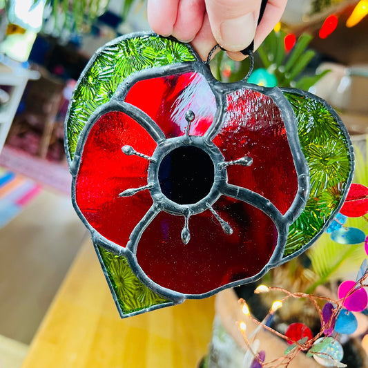 Stained glass Poppy Heart suncatcher … Remembrance Poppy