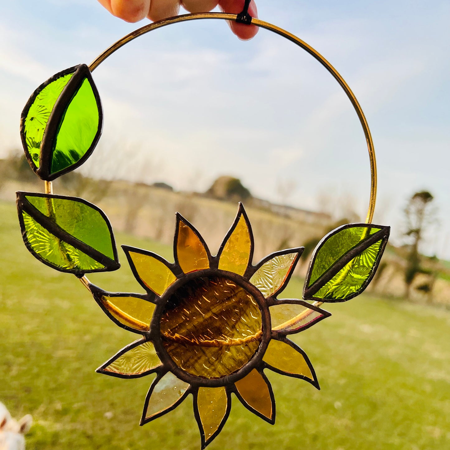 Stained Glass Sunflower Mini Wreath: Sunshine Yellow Floral Decor