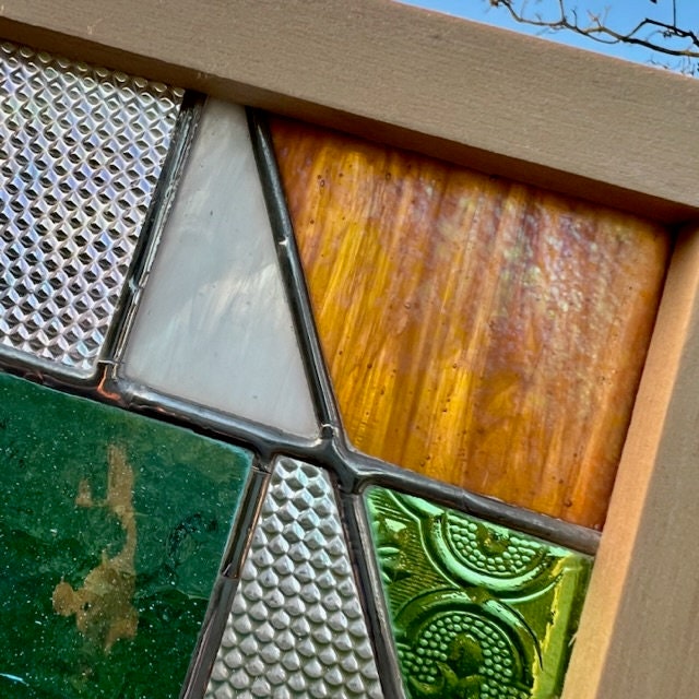 Mini Framed Stained Glass Window Panel – Pastel Iridescent Textures