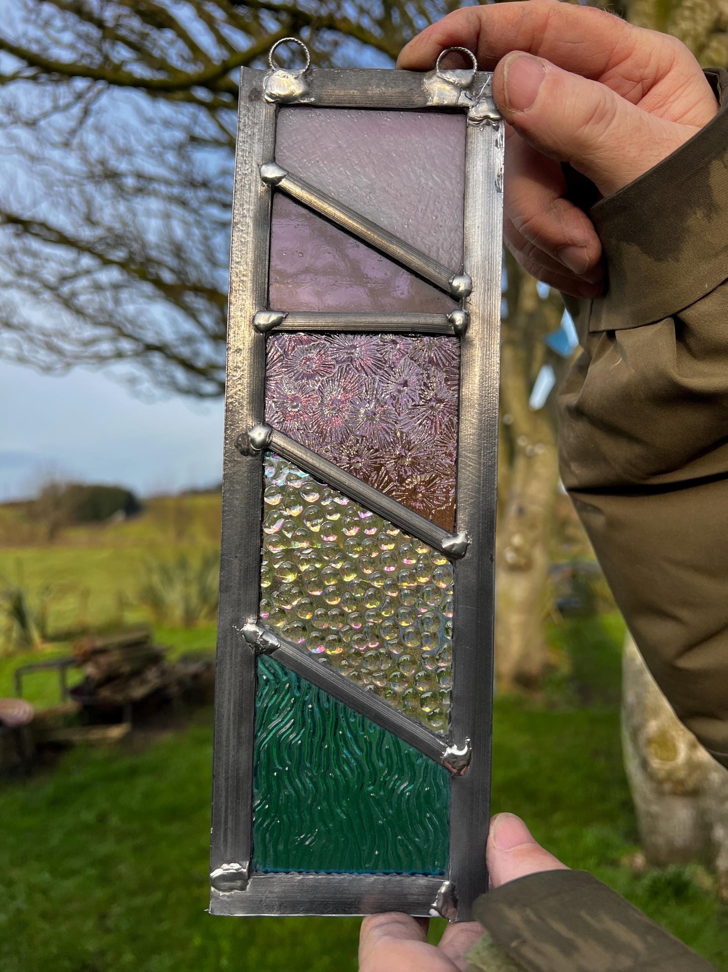 Handcrafted Leaded Stained Glass Panel - Weatherproof Garden Art
