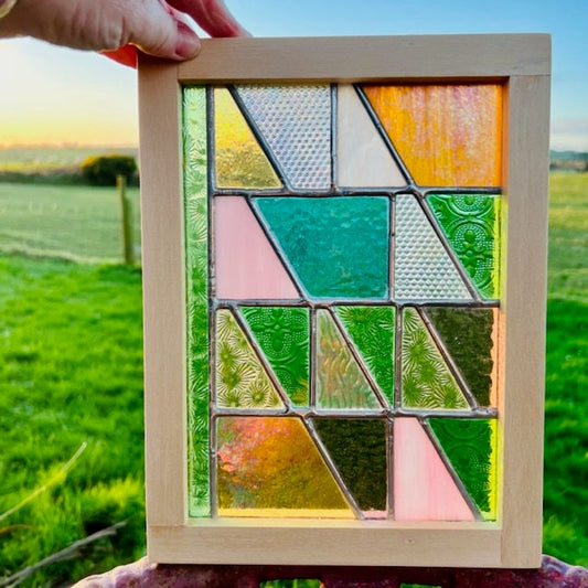 Mini Framed Stained Glass Window Panel – Pastel Iridescent Textures