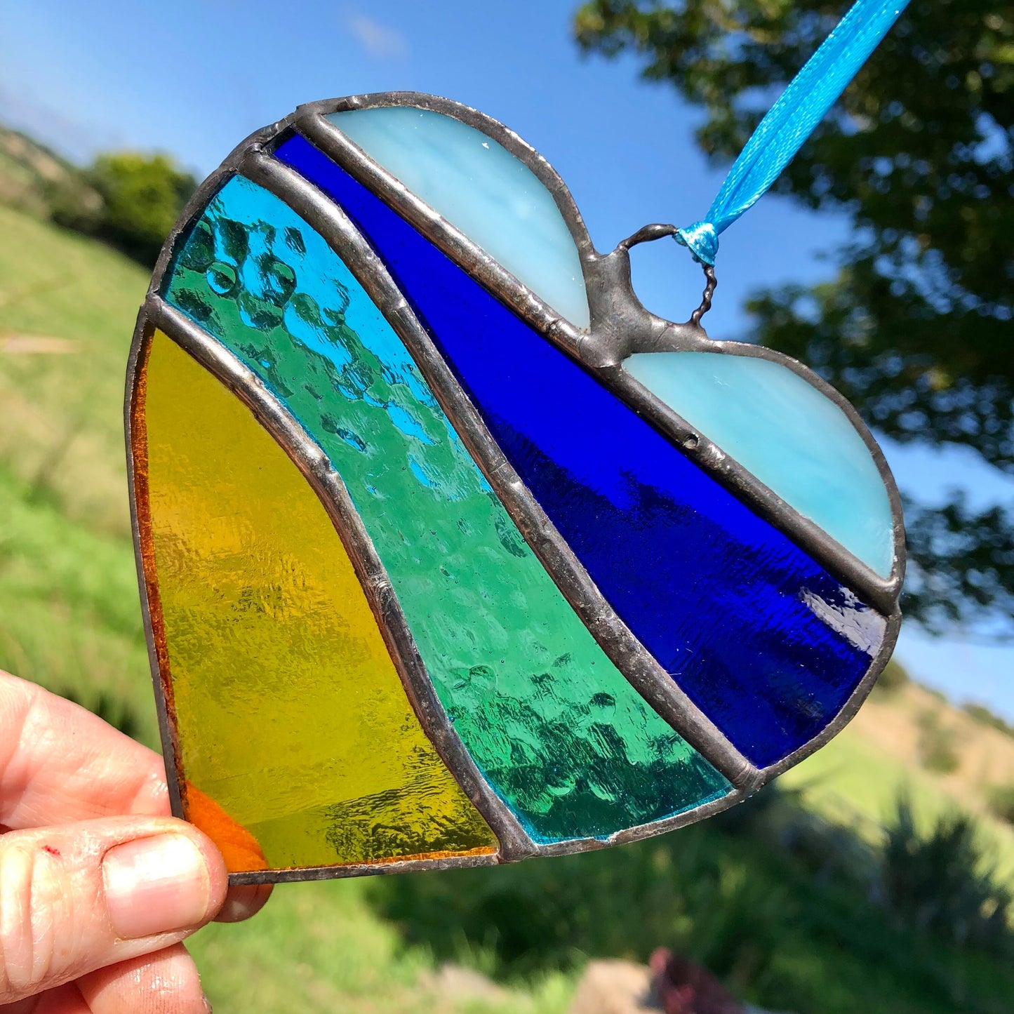 Beachscape /Seascape Stained Glass Heart Suncatcher Beach Lover