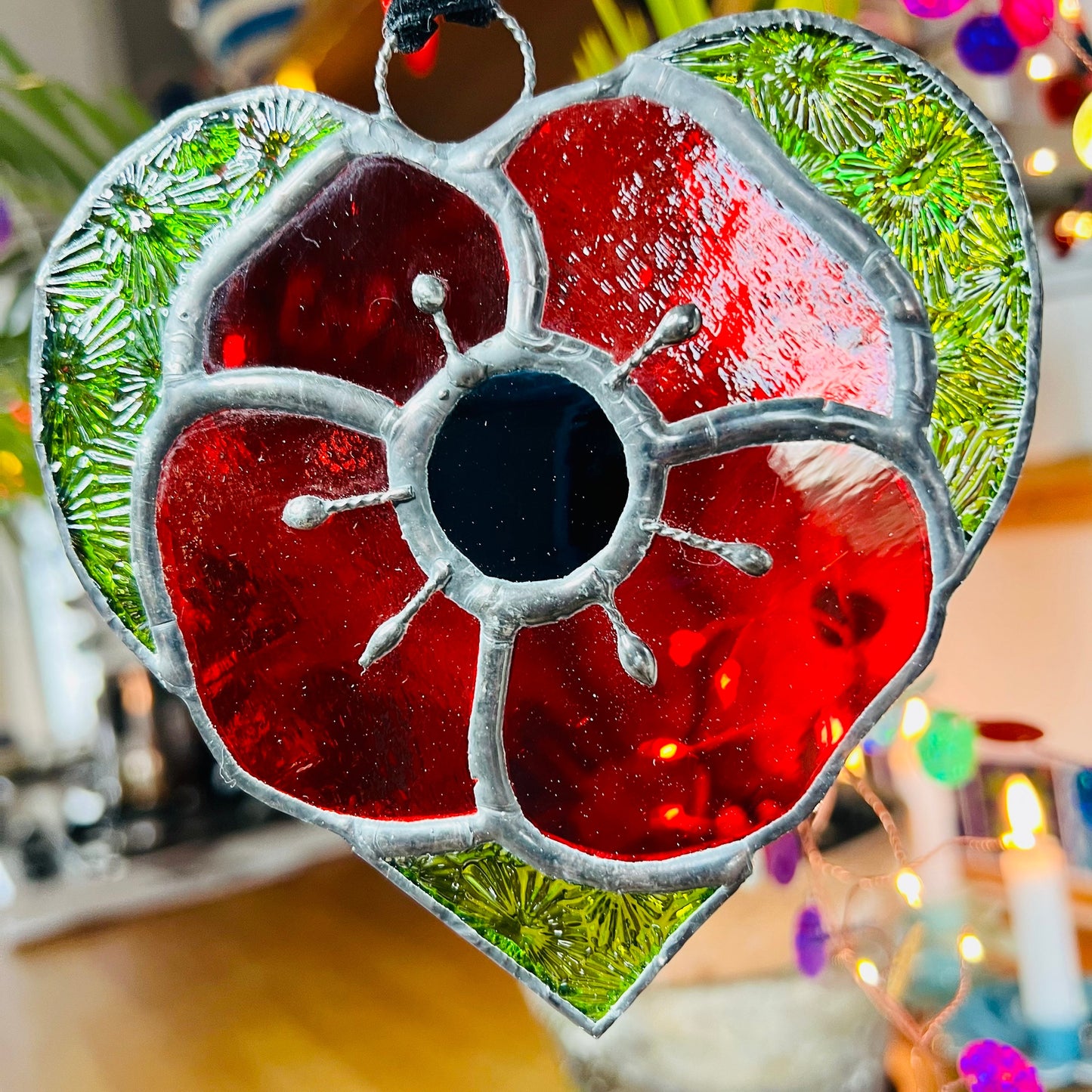 Stained glass Poppy Heart suncatcher … Remembrance Poppy