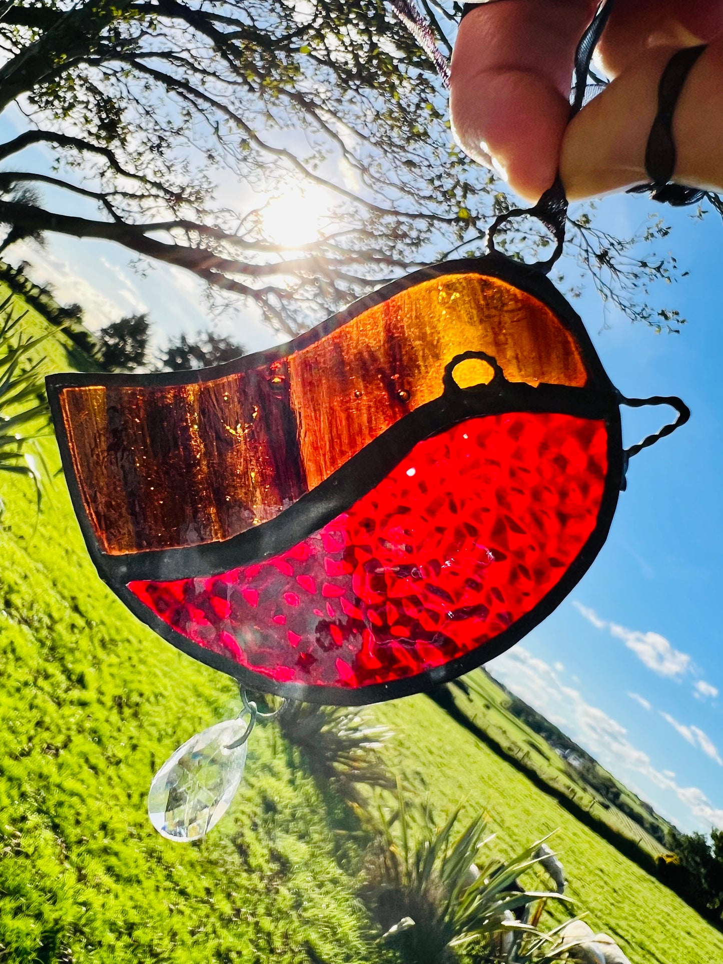 Stained Glass Robin Suncatcher with Prism, Christmas Ornament