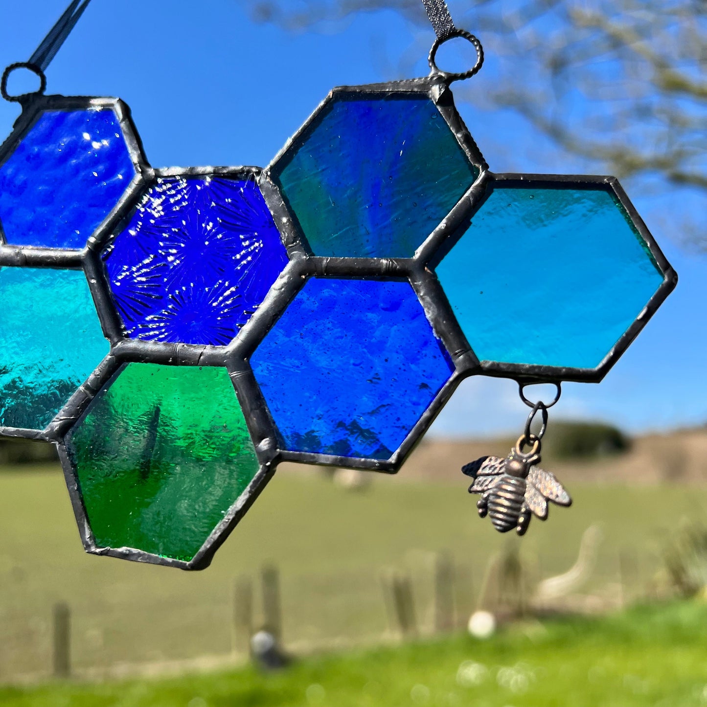 Honeycomb Stained Glass Suncatcher patchwork honeycomb