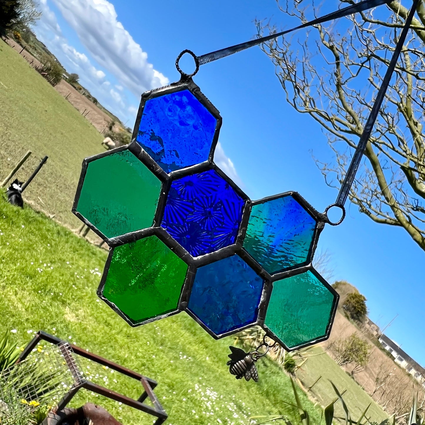 Honeycomb Stained Glass Suncatcher patchwork honeycomb