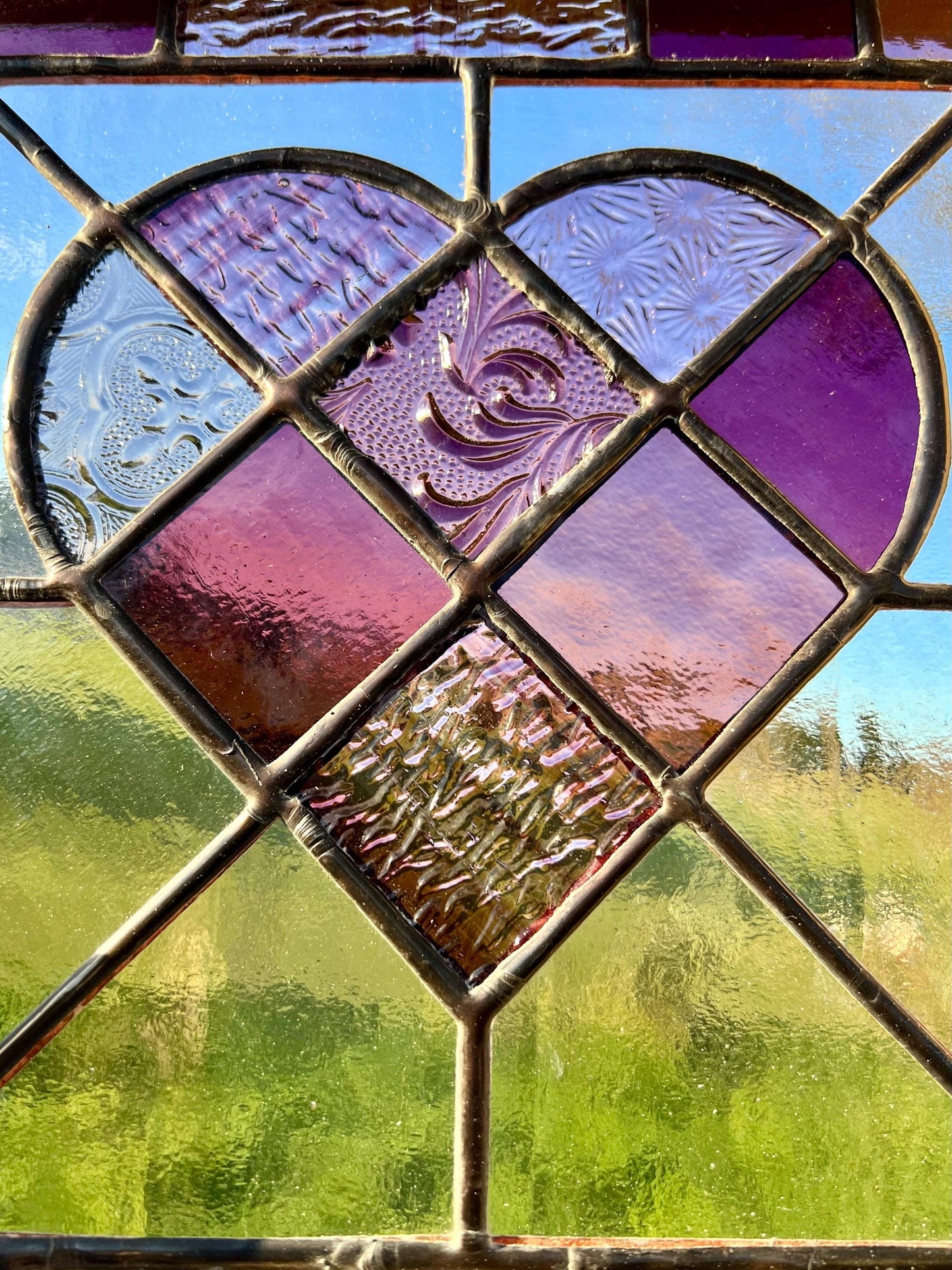 Framed Handcrafted Stained Glass Patchwork  Purple/Plum Heart with Stripey border perfect way to say ‘I love you’ Valentines/Galentines