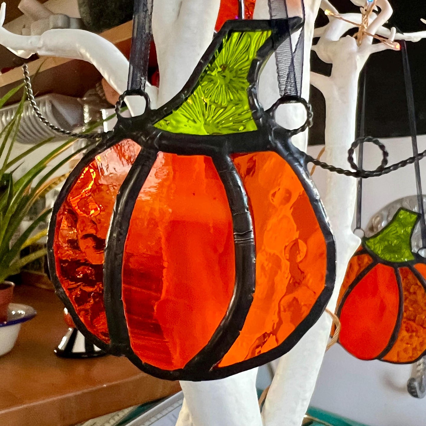 Stained Glass Pumpkin Suncatcher: Halloween Ornament/Decoration