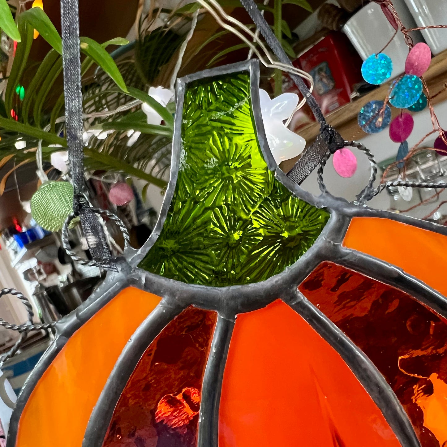 Stained Glass Pumpkin Suncatcher Halloween Autumn  Ornament/Decoration