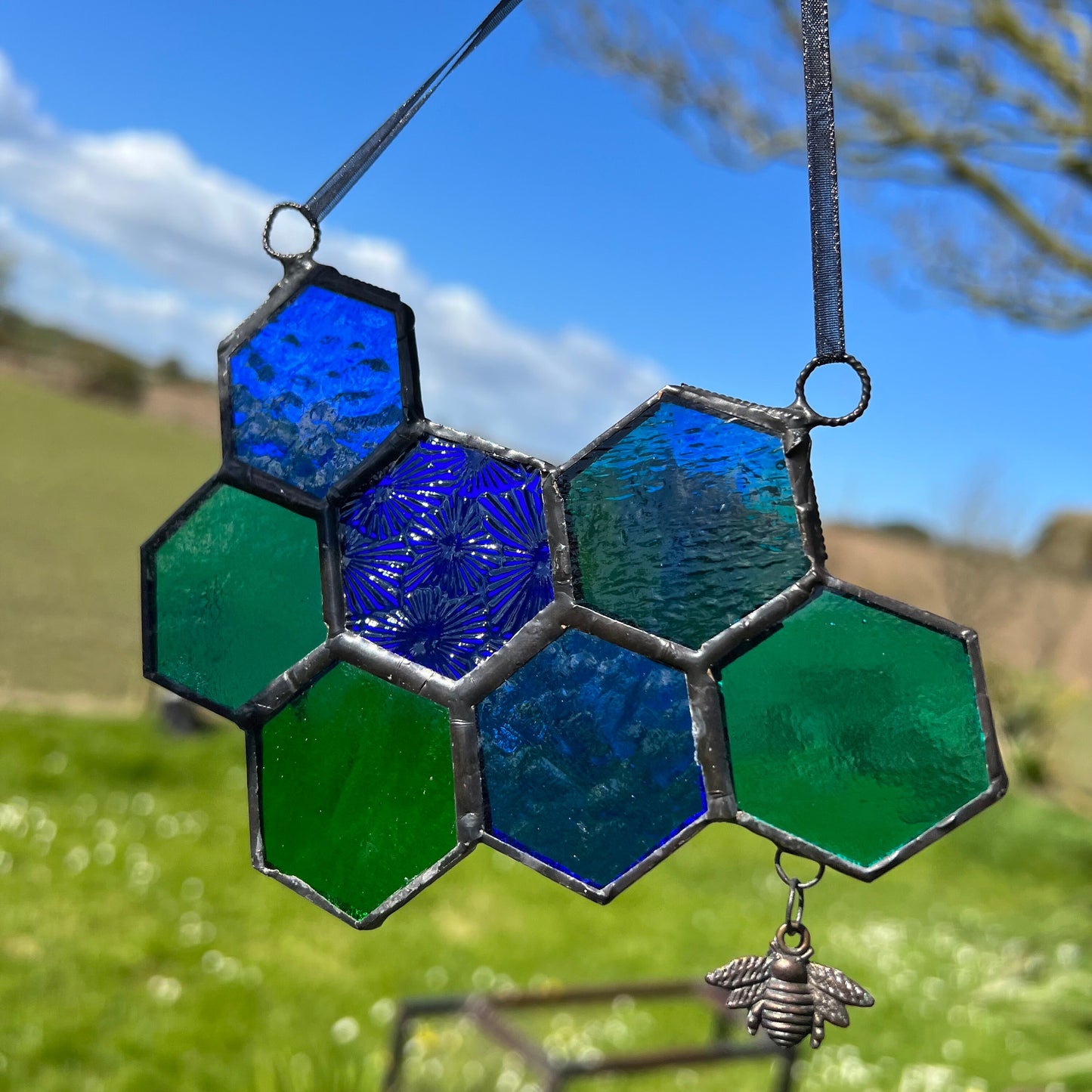 Honeycomb Stained Glass Suncatcher patchwork honeycomb