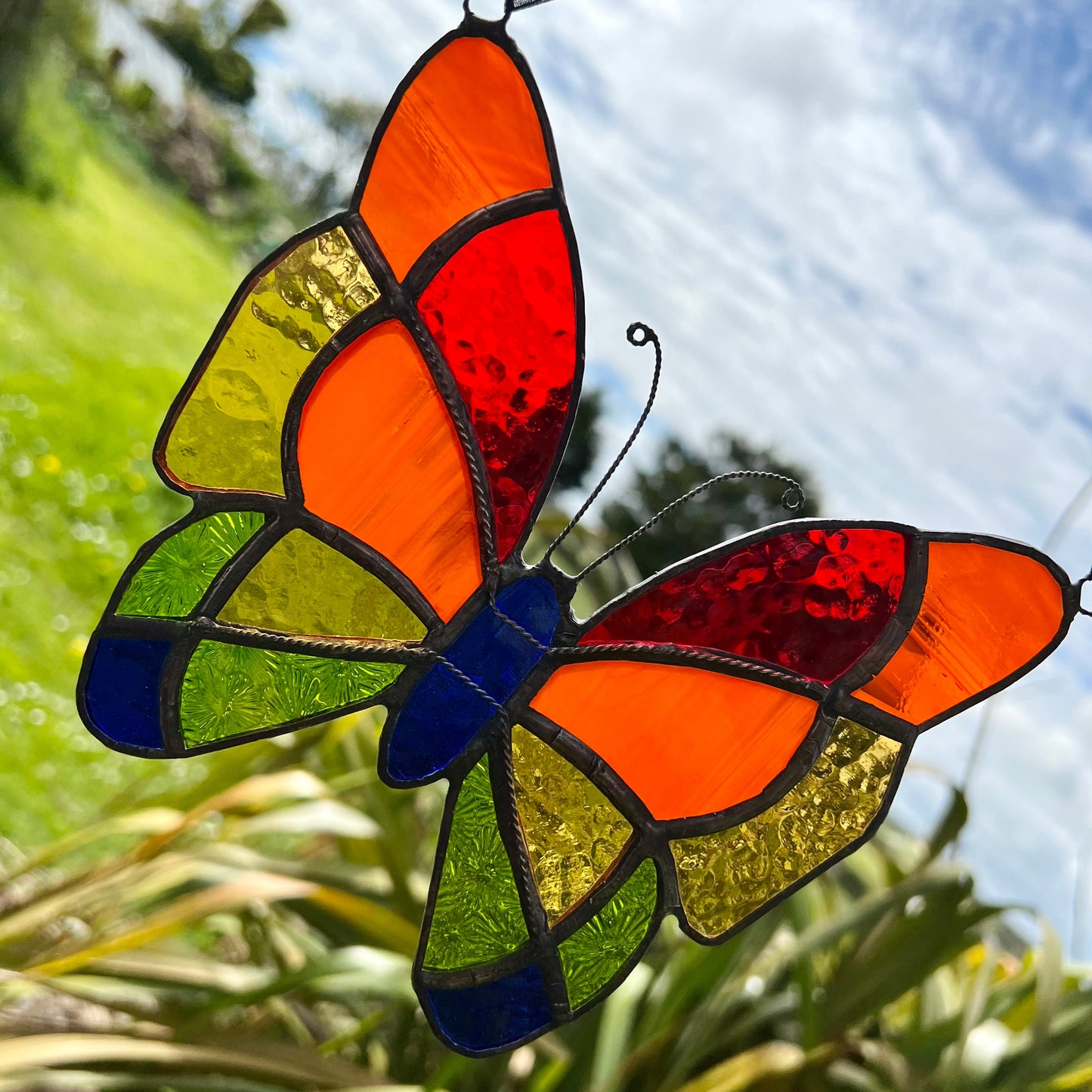 Stained Glass Butterfly Suncatcher: Rainbow Colors, Textured Glass