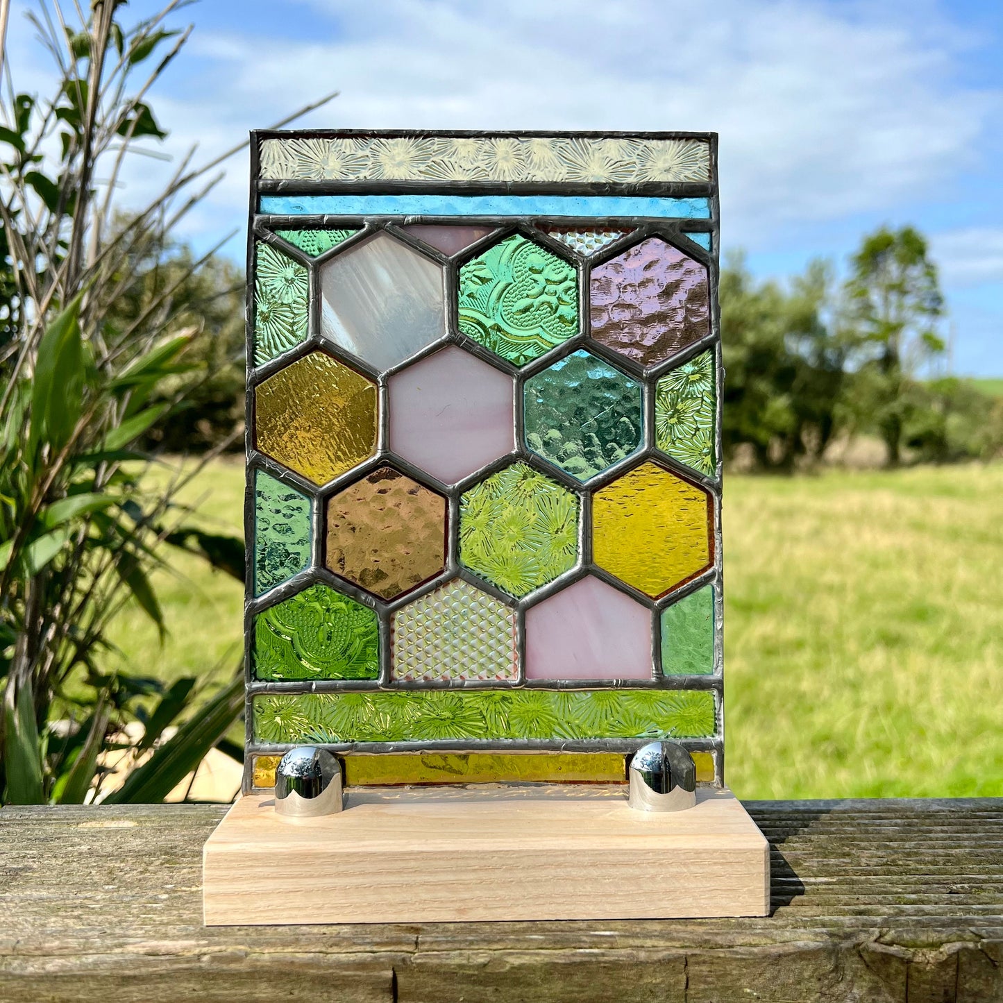 Stained Glass Honeycomb Panel in pretty Pastel Colours including vintage glass