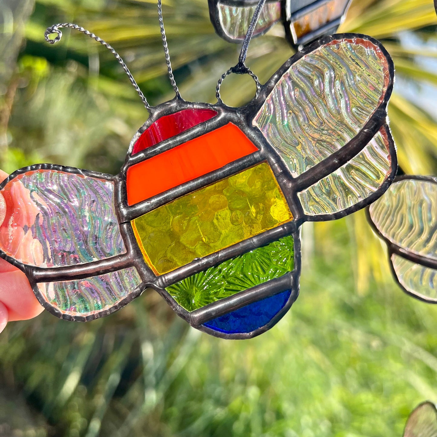 Rainbow Stained Glass Bee Suncatcher: Iridescent Window Decor