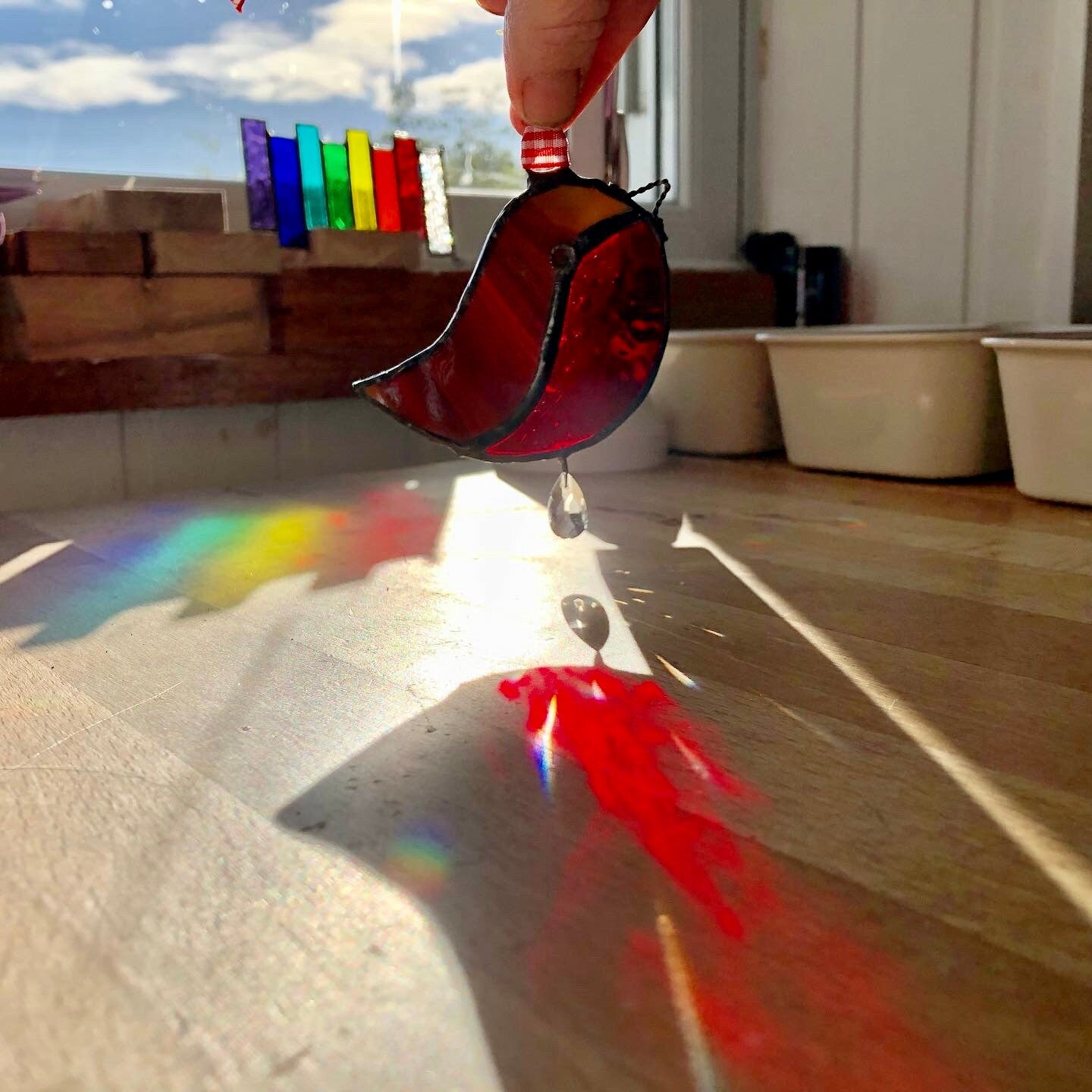 Stained Glass Robin Suncatcher with Prism, Christmas Ornament