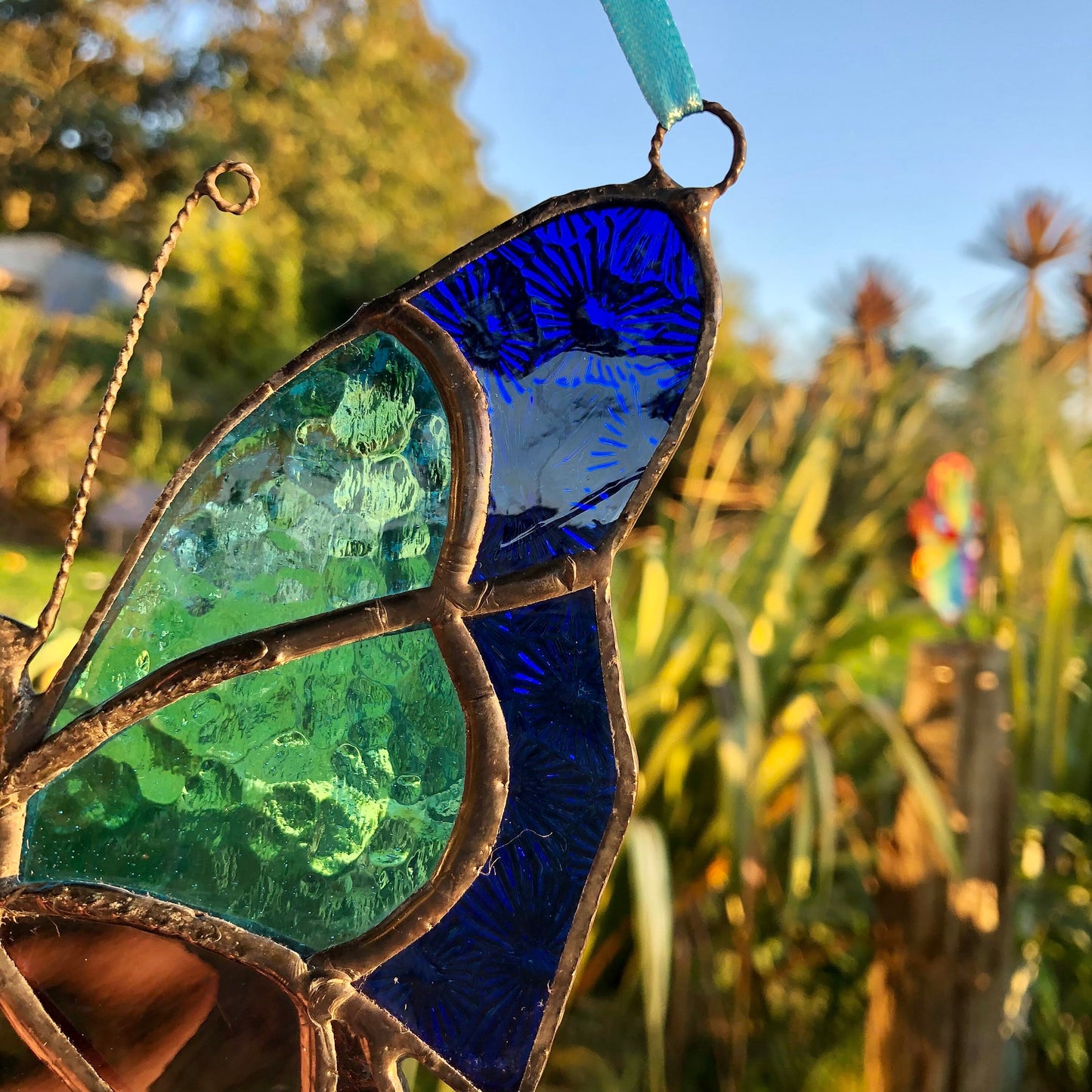 Stained Glass Butterfly Suncatcher, Purple & Turquoise Window Art