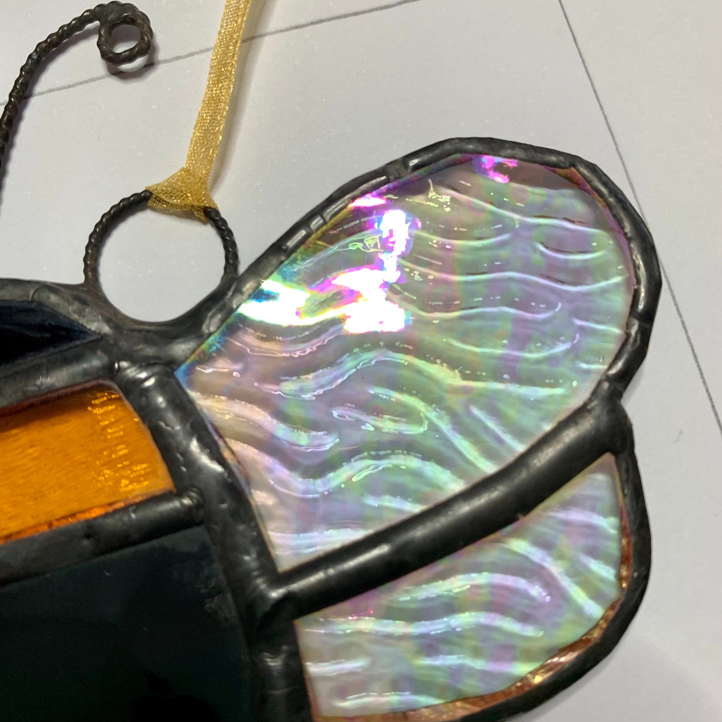 Stained Glass Bee Suncatcher, Iridescent Wings, Nature Lover Gift