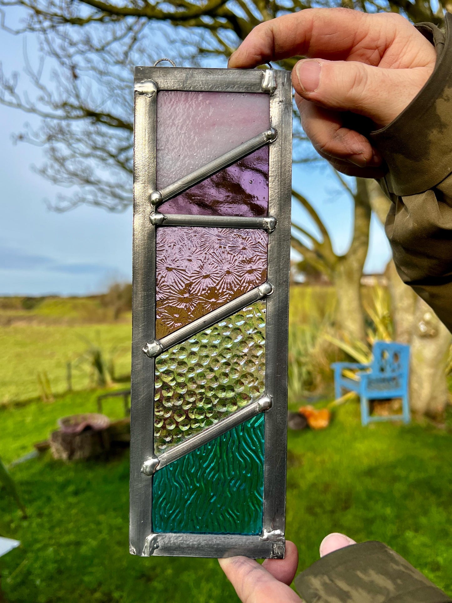 Handcrafted Leaded Stained Glass Panel - Weatherproof Garden Art