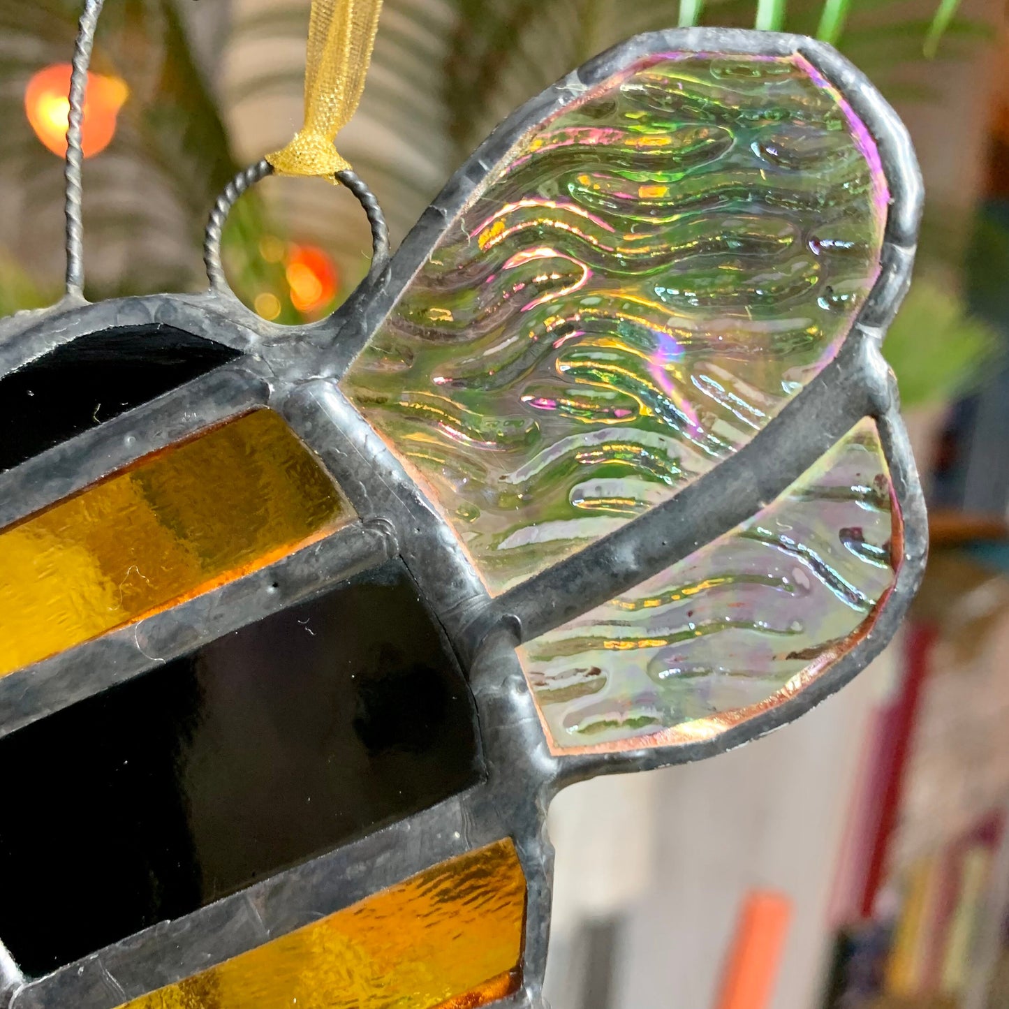 Stained Glass Bee Suncatcher, Iridescent Wings, Nature Lover Gift