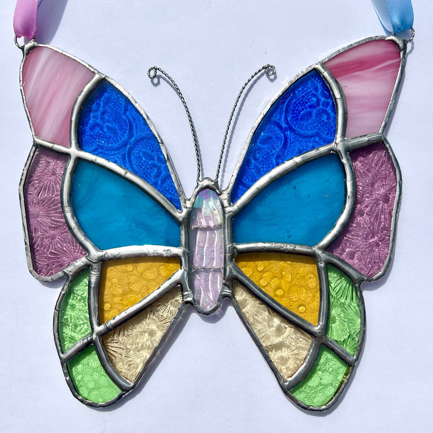 Pastel Stained Glass Butterfly Suncatcher – Textured Glass Art