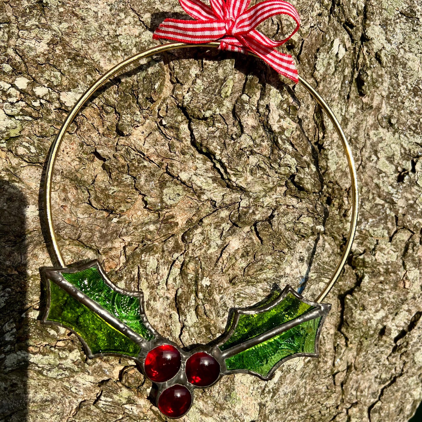 Stained Glass mini Christmas Wreath Holly Wreath