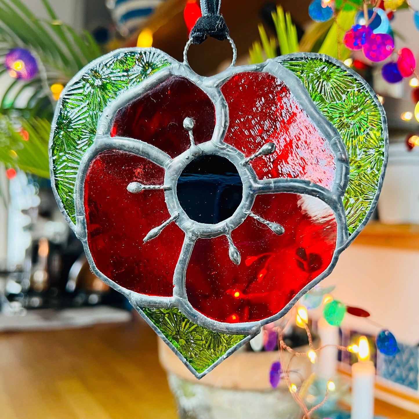 Stained glass Poppy Heart suncatcher … Remembrance Poppy