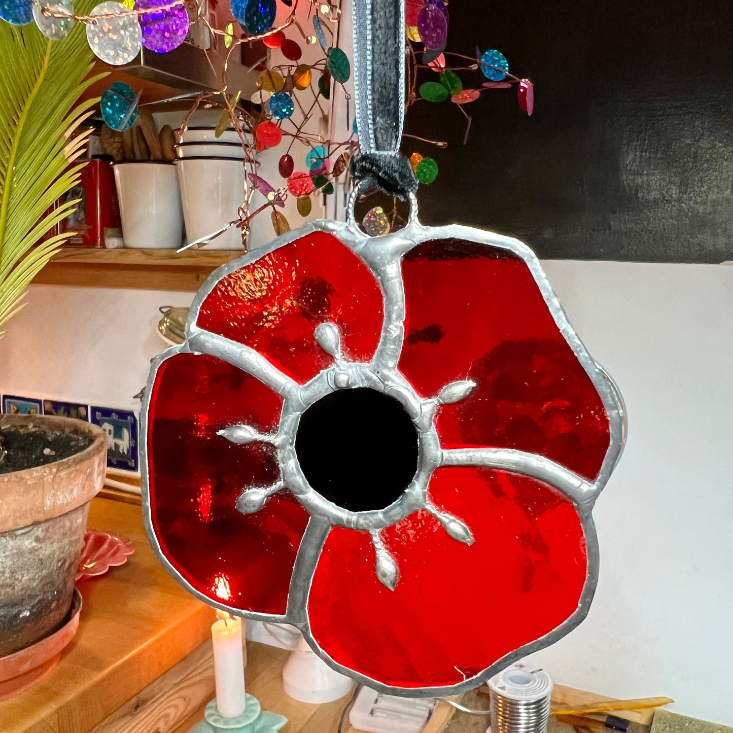 Stained glass Poppy suncatcher … Remembrance Poppy