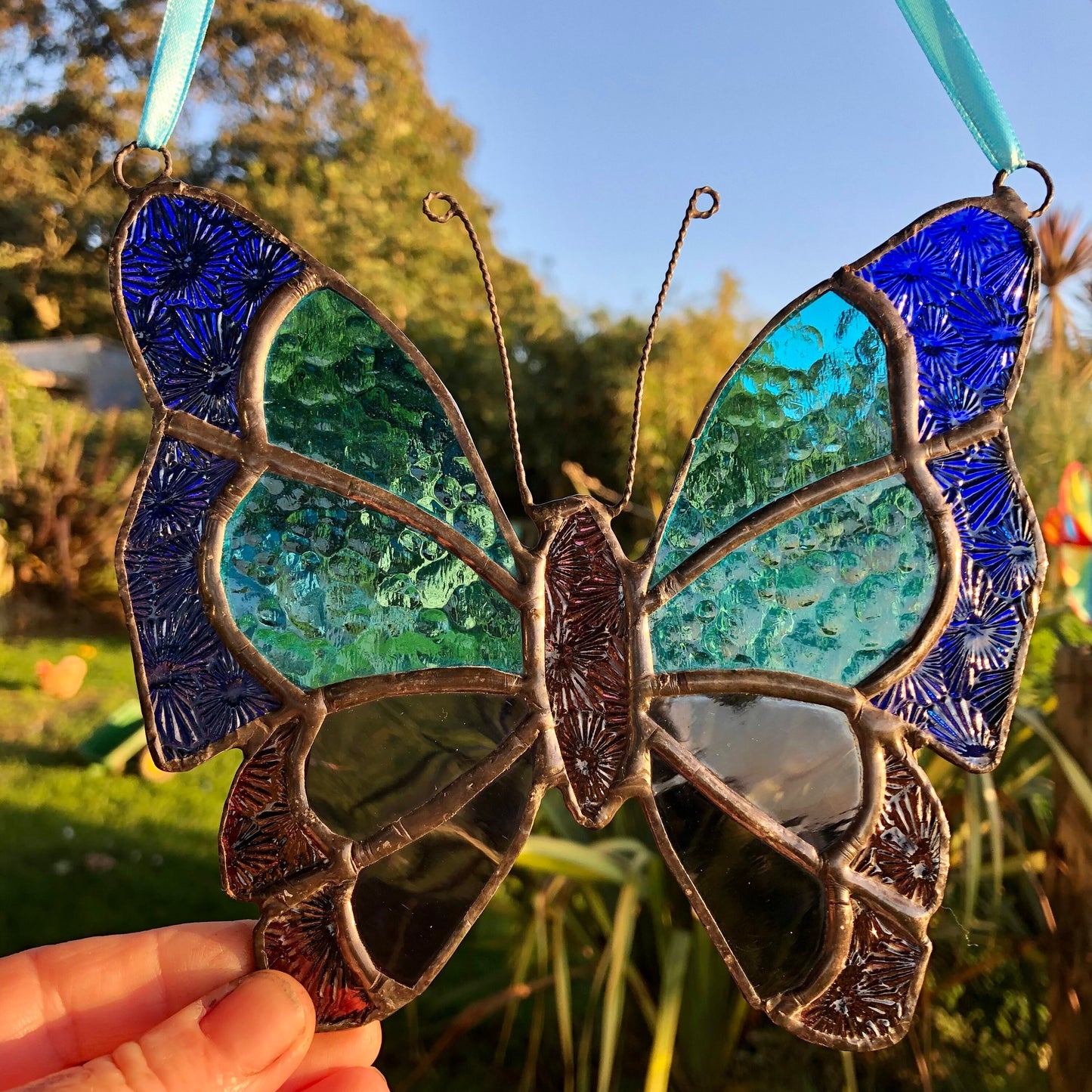 Stained Glass Butterfly Suncatcher, Purple & Turquoise Window Art