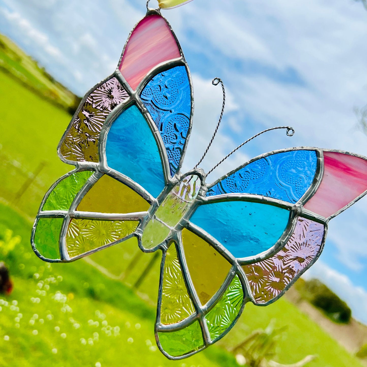 Pastel Stained Glass Butterfly Suncatcher – Textured Glass Art