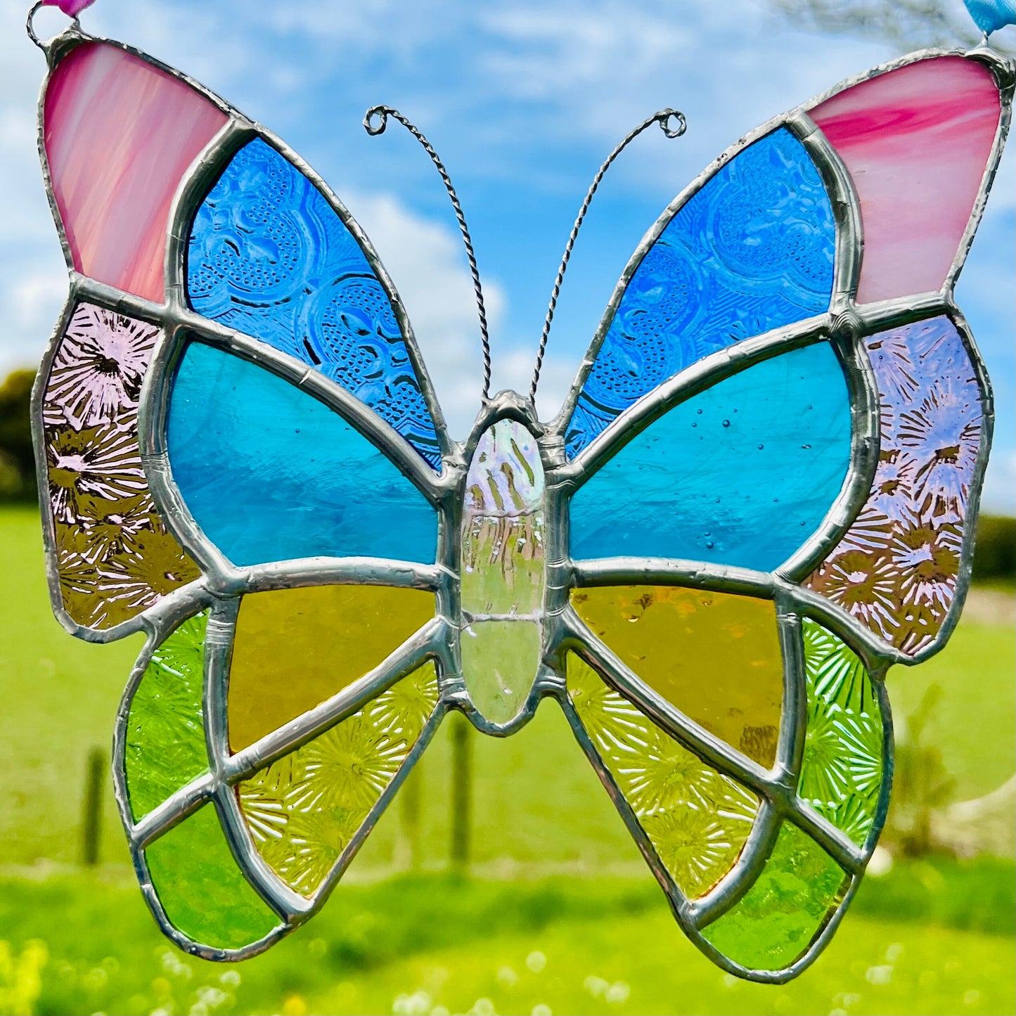 Pastel Stained Glass Butterfly Suncatcher – Textured Glass Art