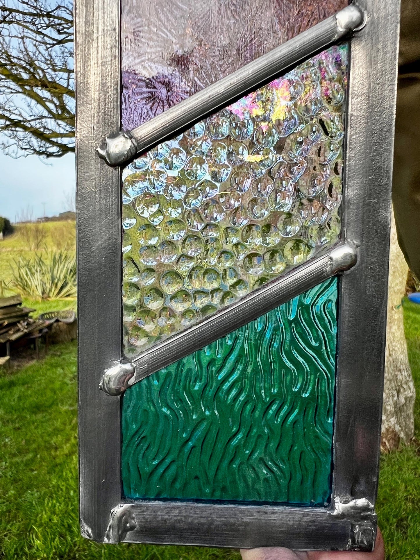 Handcrafted Leaded Stained Glass Panel - Weatherproof Garden Art