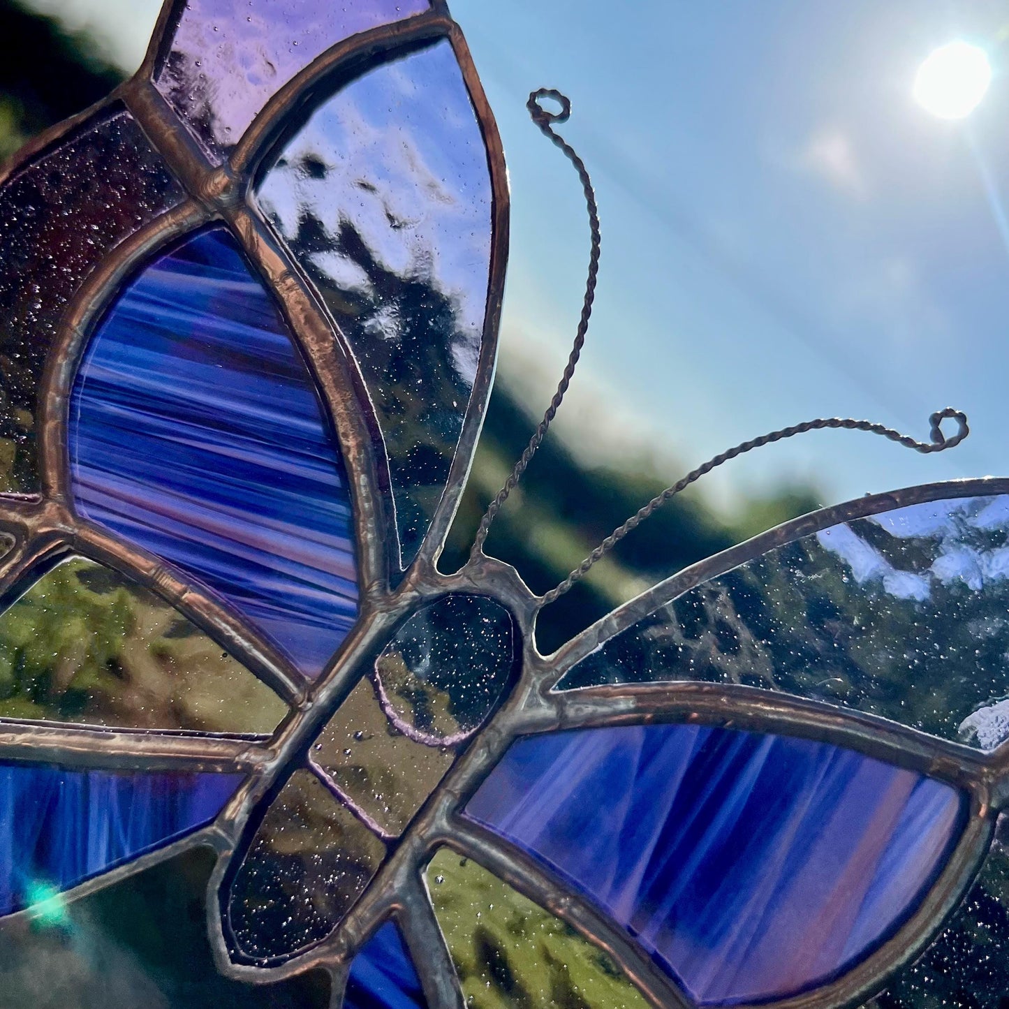 Purple Stained Glass Butterfly Suncatcher: Handcrafted Window Decor