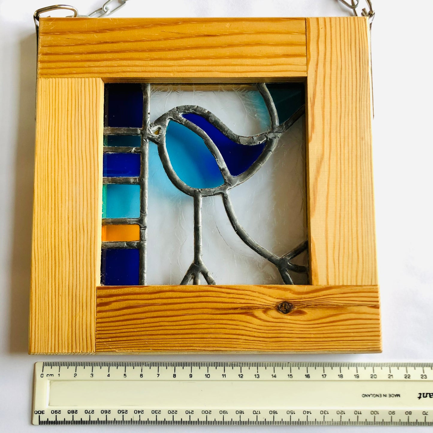 Handmade Stained Glass Blue Bird Window Panel – Framed Art