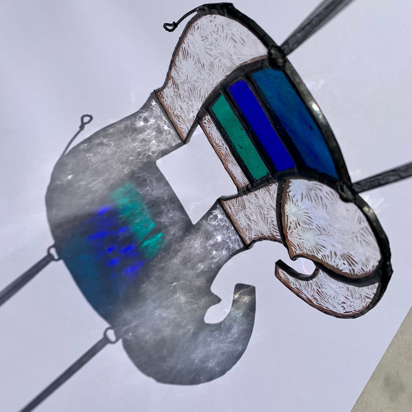 Pretty Elephant Stained Glass Suncatcher in shades of blue & turquoise with iridescent ..
