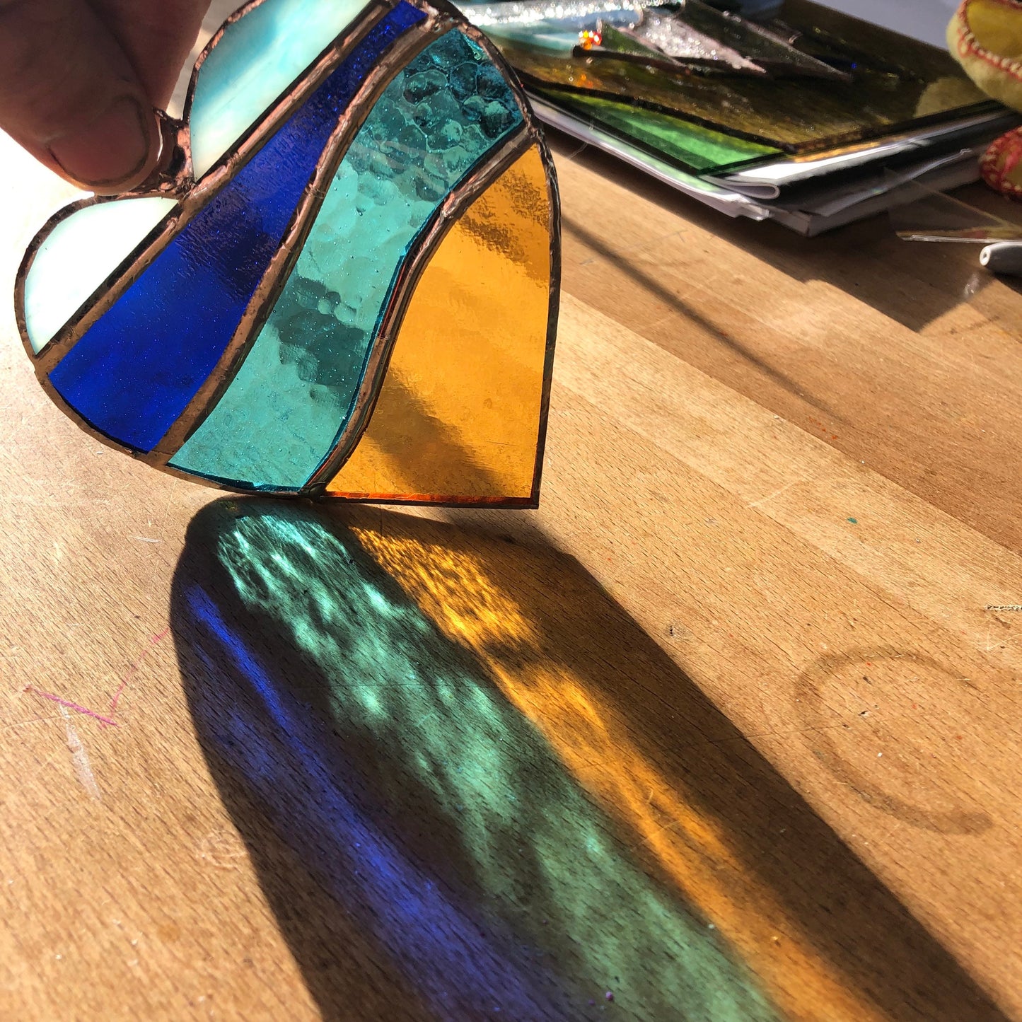 Beachscape /Seascape Stained Glass Heart Suncatcher Beach Lover