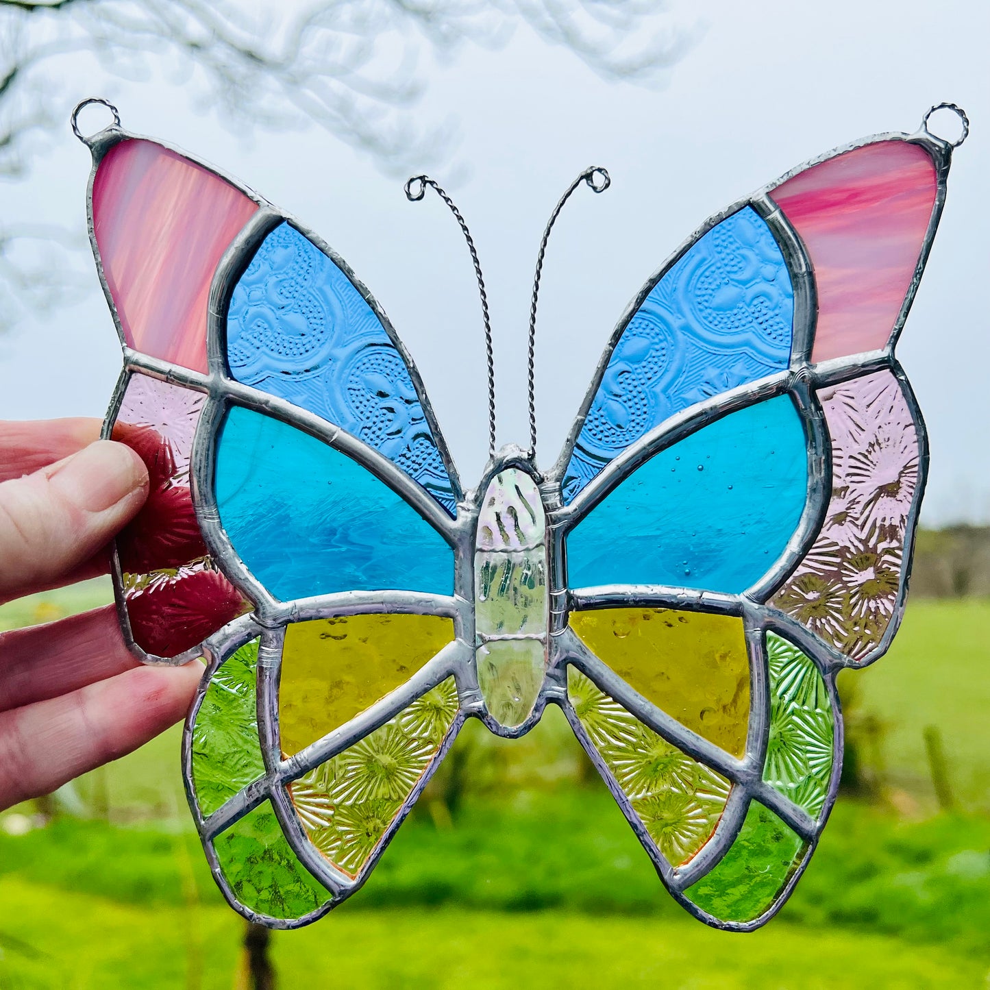 Pastel Stained Glass Butterfly Suncatcher – Textured Glass Art