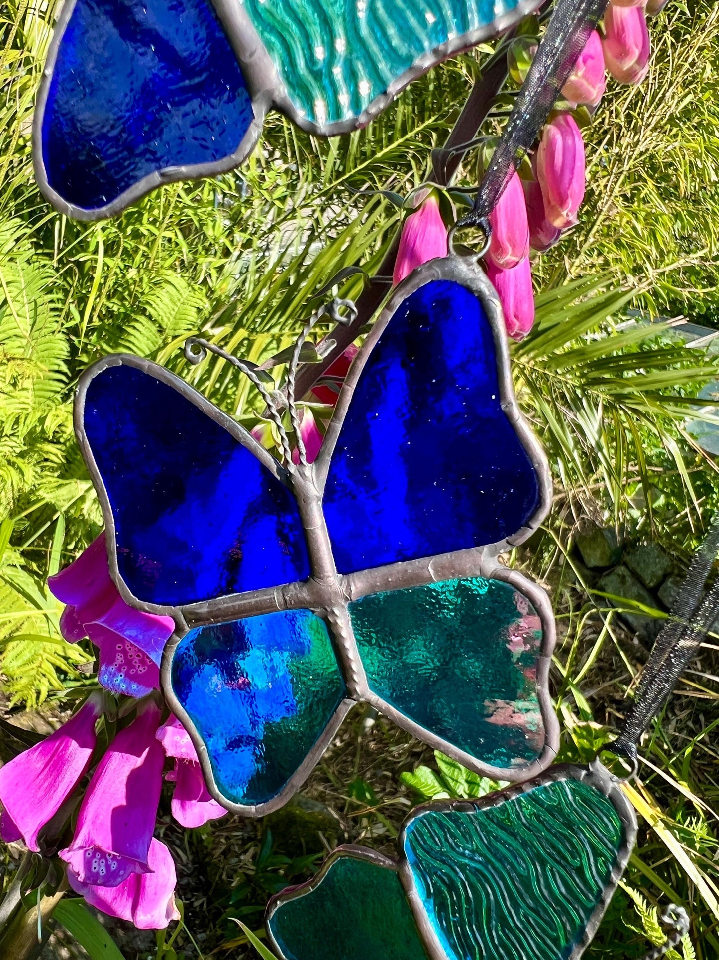 Stained Glass Butterfly Set: Turquoise & Cobalt Blue, Handcrafted