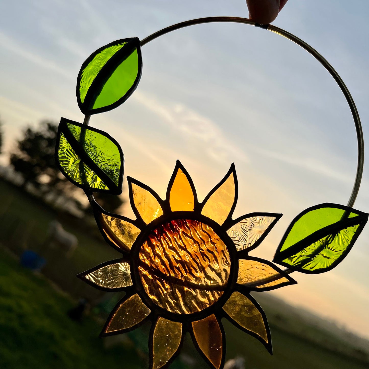 Stained Glass Sunflower Mini Wreath: Sunshine Yellow Floral Decor