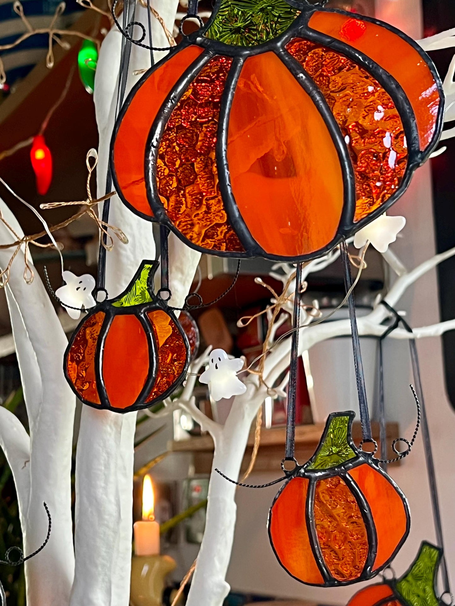 Stained Glass Pumpkin Suncatcher: Halloween Ornament/Decoration