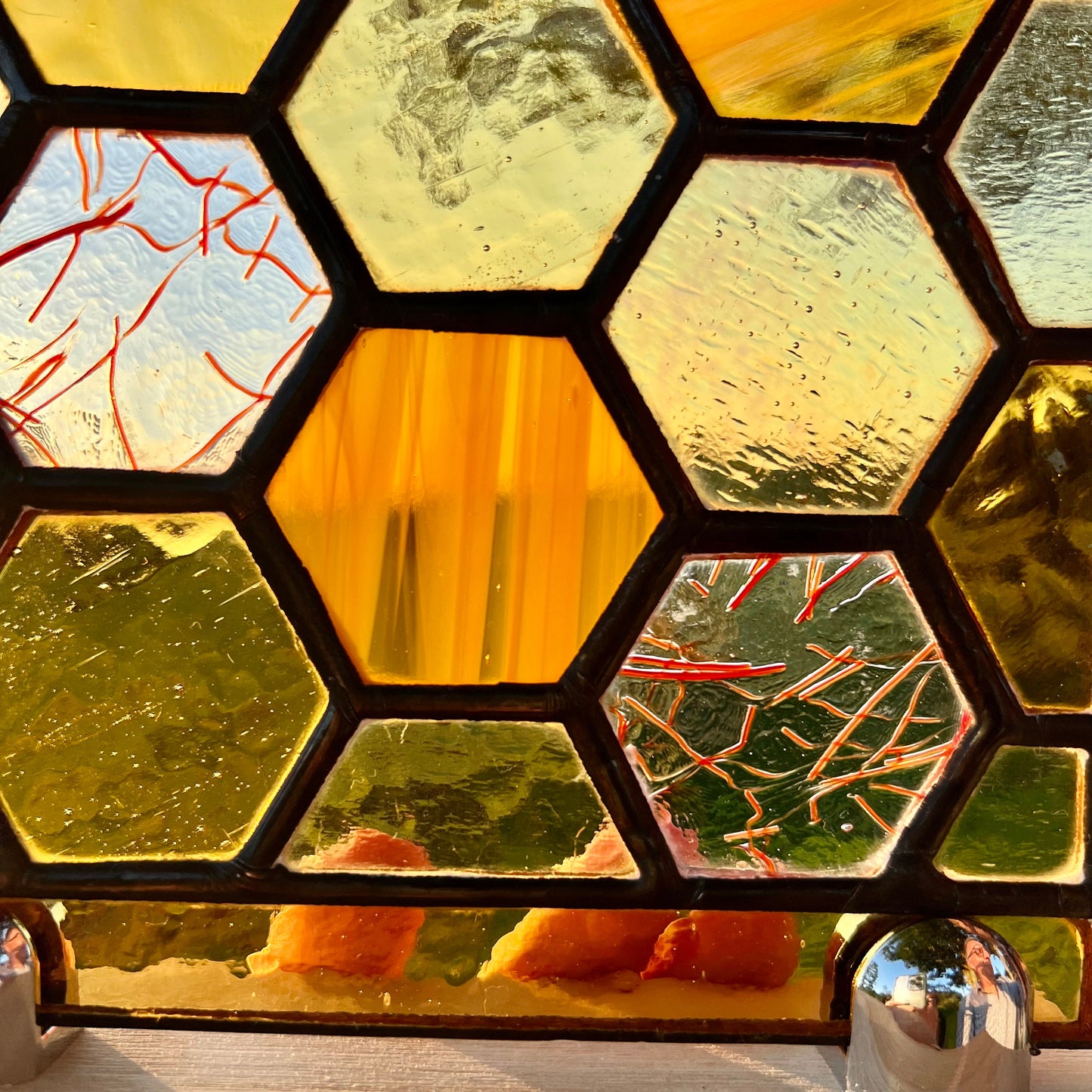 Stained Glass Honeycomb Panel in pretty Pastel Colours including iridescent & textured glass