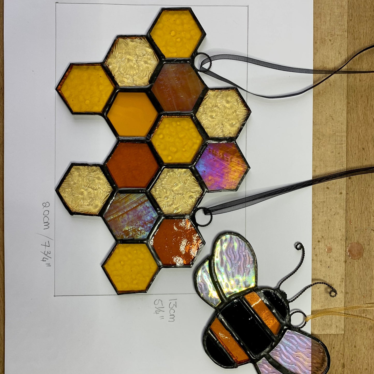 Stained Glass Honeycomb Suncatcher Gift for Gardener Golden Anniversary