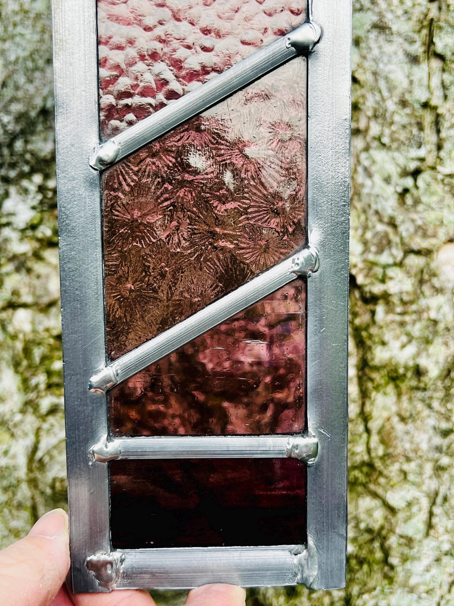 Handcrafted Leaded Stained Glass Panel - Plum Purple Garden Art