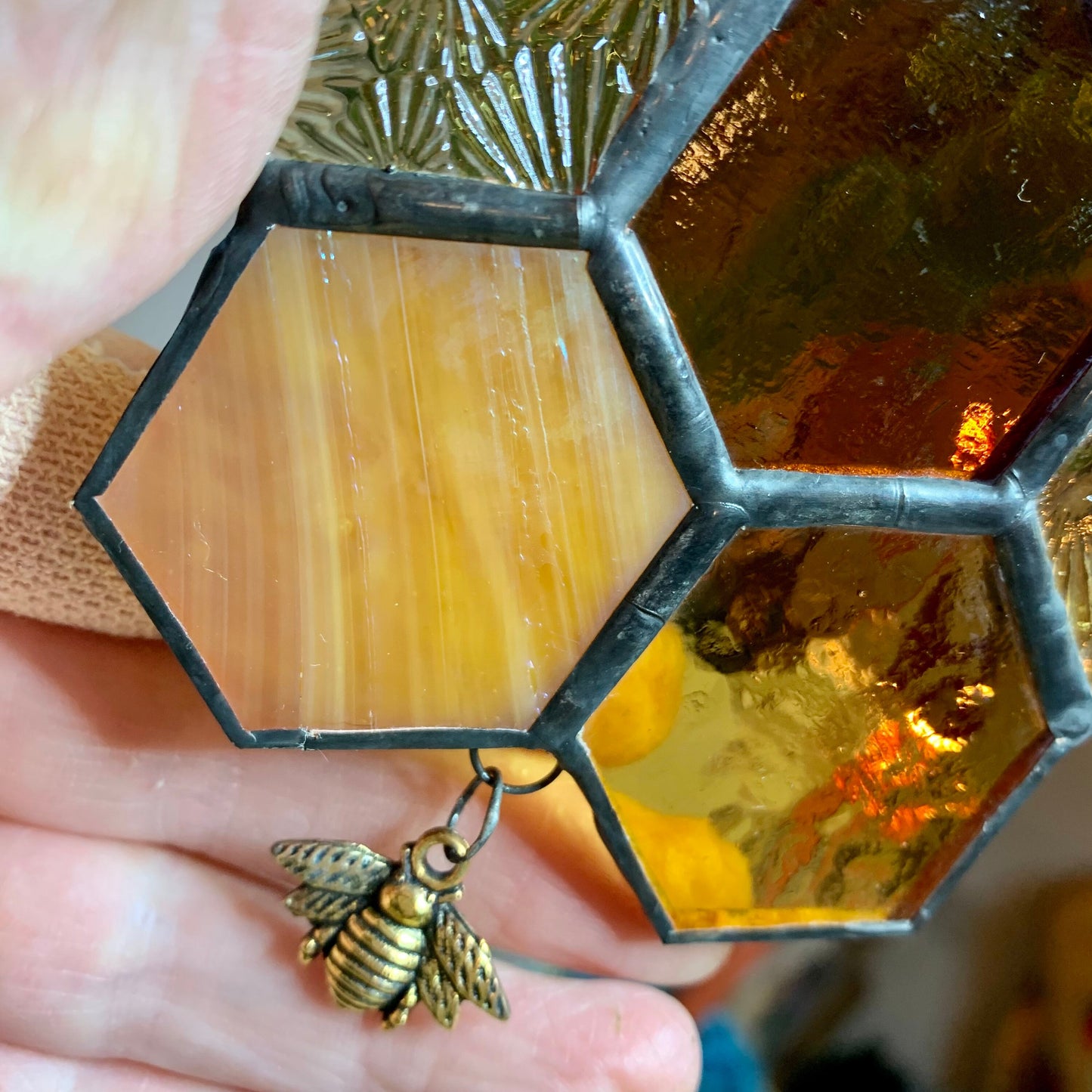 Honeycomb Stained Glass Suncatcher patchwork honeycomb