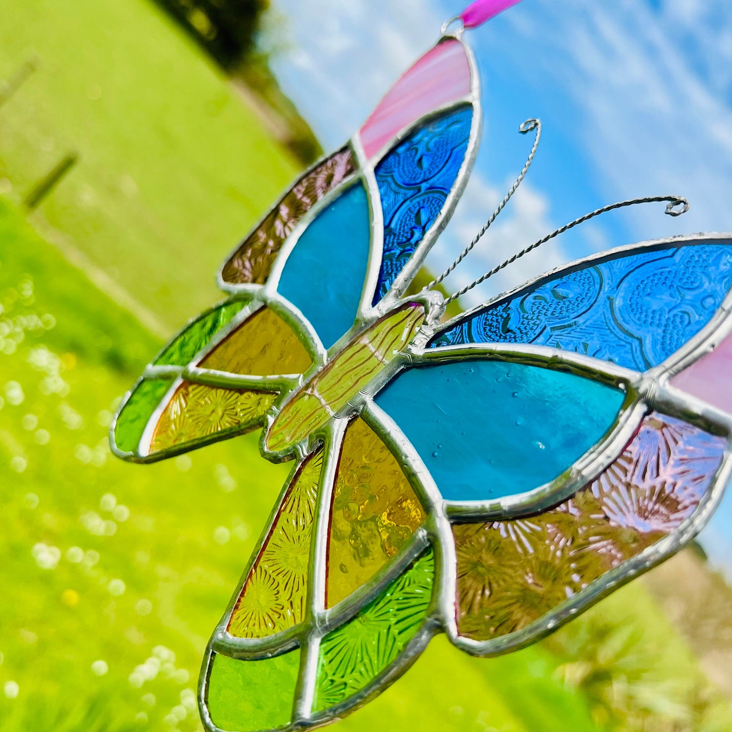 Pastel Stained Glass Butterfly Suncatcher – Textured Glass Art