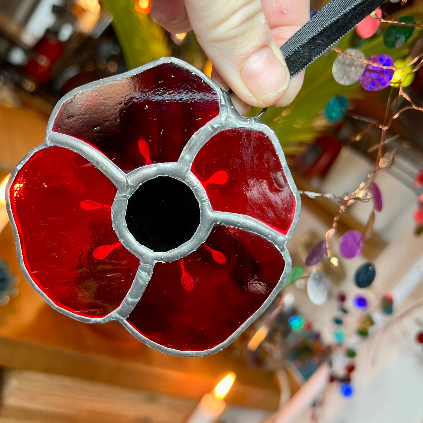 Stained glass Poppy suncatcher … Remembrance Poppy