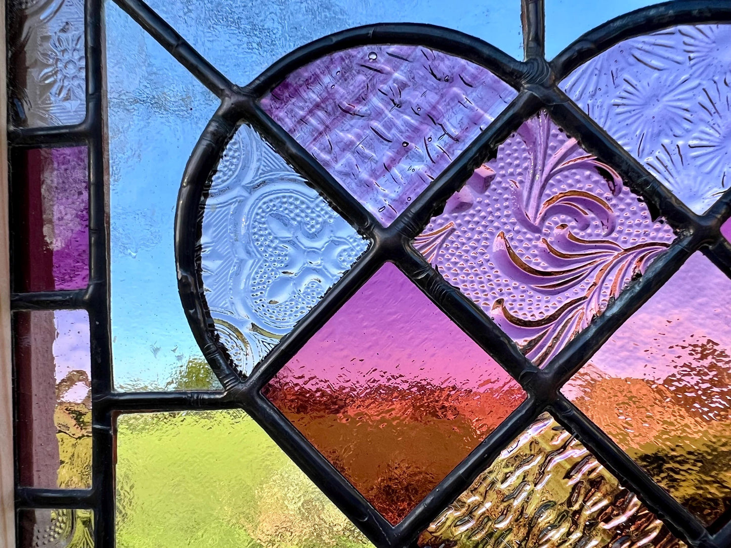 Framed Handcrafted Stained Glass Patchwork  Purple/Plum Heart with Stripey border perfect way to say ‘I love you’ Valentines/Galentines