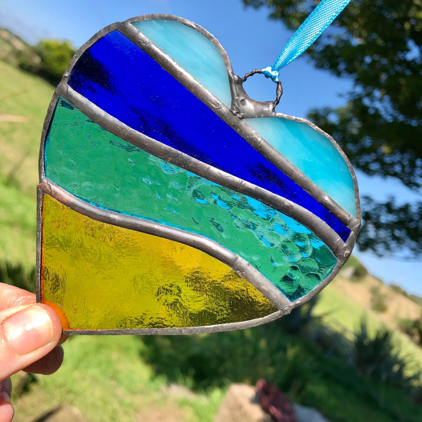 Beachscape /Seascape Stained Glass Heart Suncatcher Beach Lover