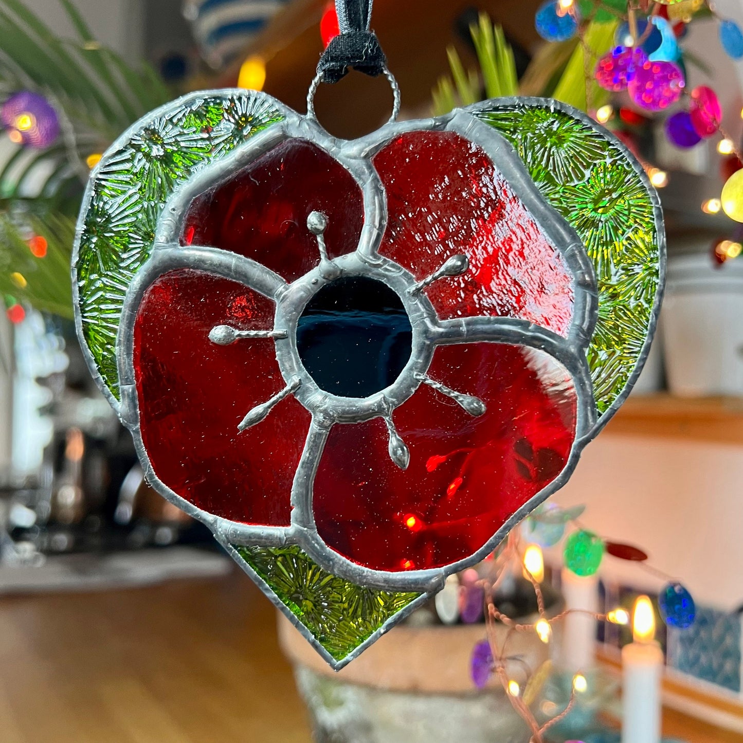Stained glass Poppy Heart suncatcher … Remembrance Poppy